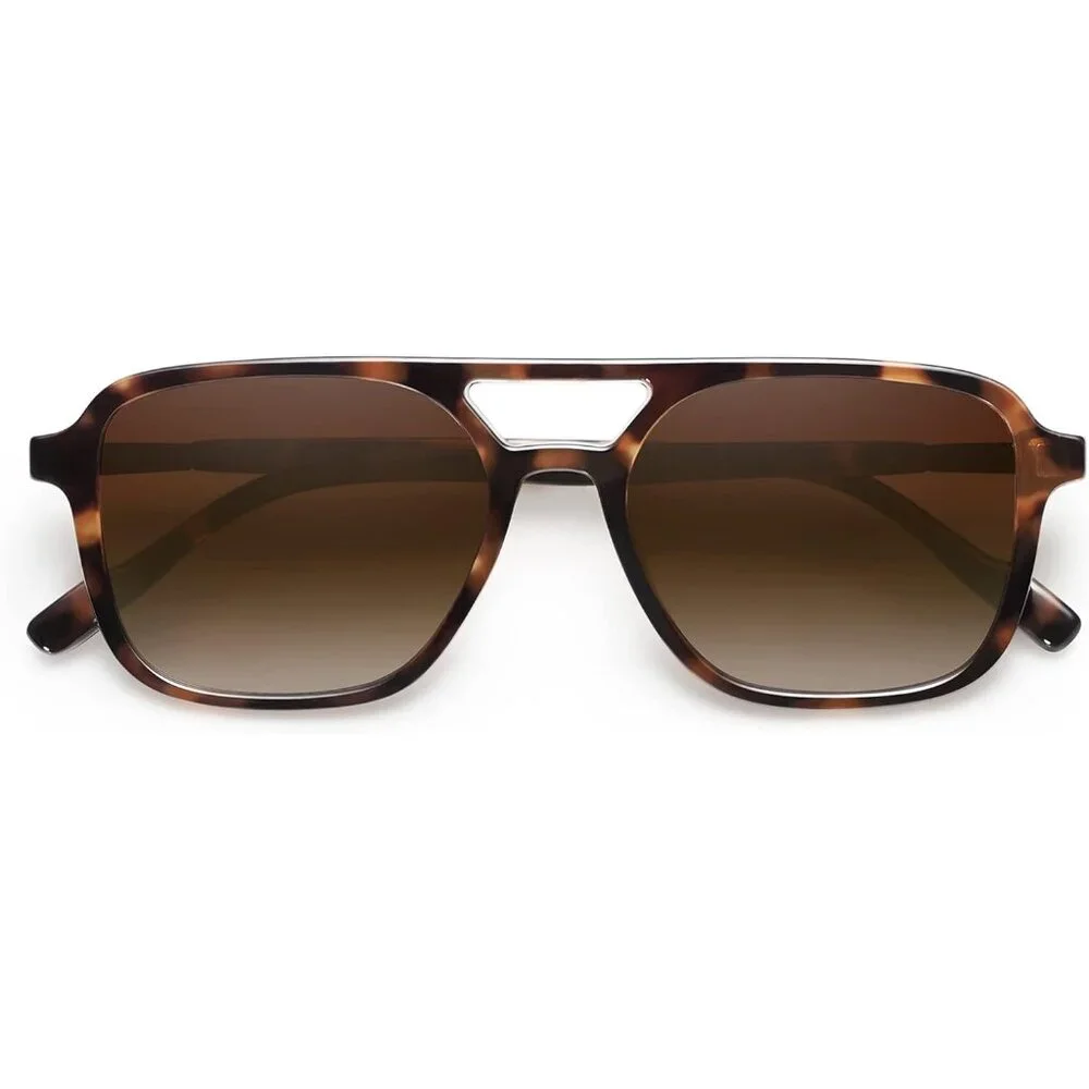 Men's Brown Frame/brown Lens Trendy Rectangle Shades Retro Aviator Sunglasses - Picture 4 of 7